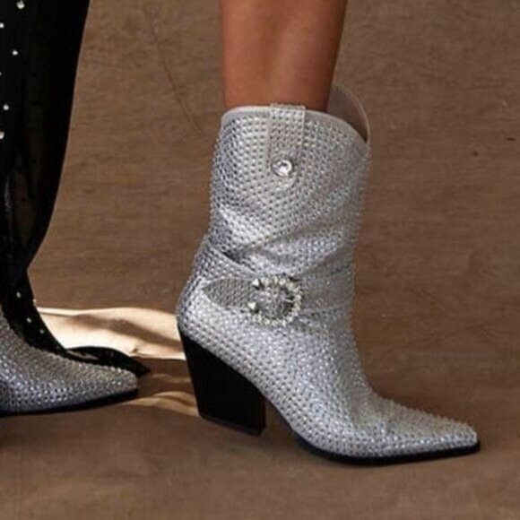 12th Tribe Shoes - 12th Tribe Azalea Wang Federika silver studded western boots Size 8.5 New in box